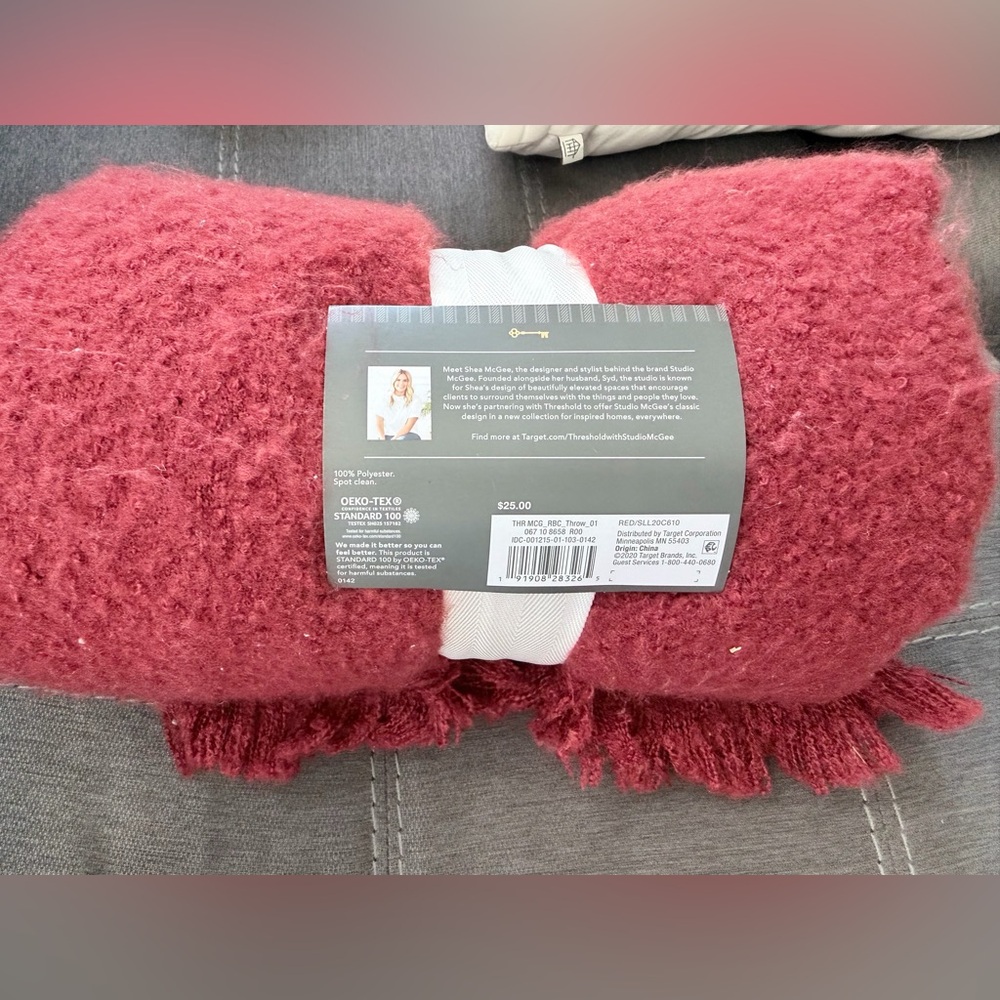 Studio McGee Rose Red Plush Throw with Fringe